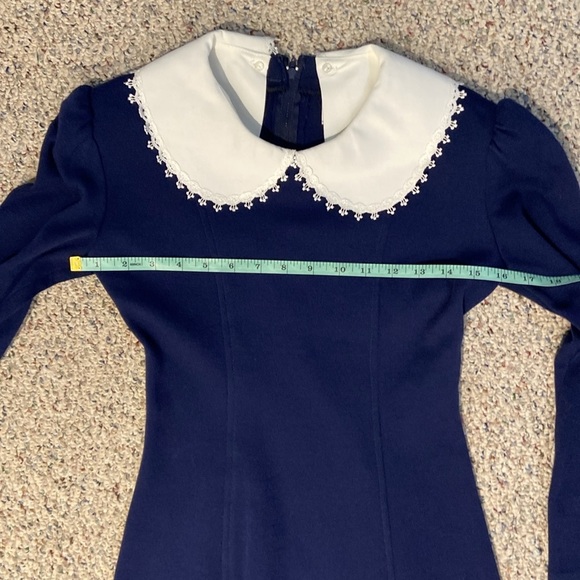 Vintage Petite Lang Midi Dress Peter Pan Collar Wednesday Addams Size 4 - Picture 13 of 14